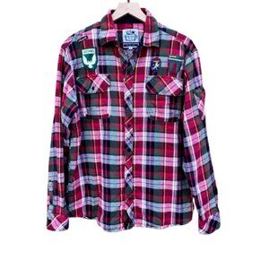 AKDMKS Akademiks Flannel Shirt Mens XL Red Green Plaid Long Sleeve